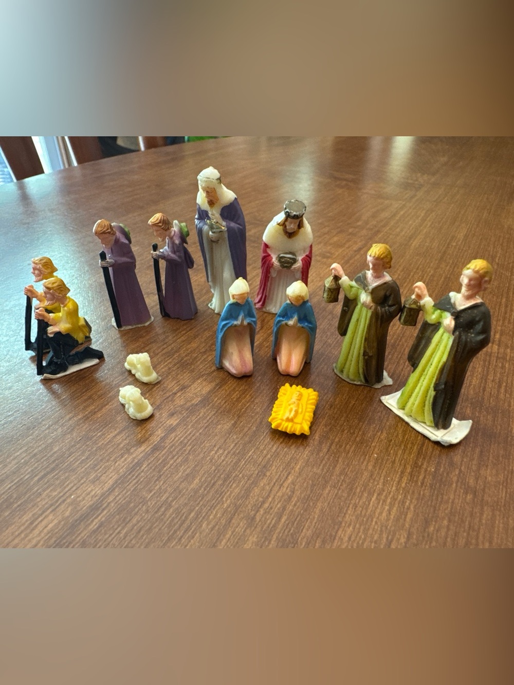 Miniature Nativity Toy Figurine Set - Blue, Purple, Green